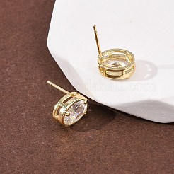 Orecchini a bottone in ottone con zirconi chiari e micro pavè&nbsp;EJEW-C174-02E-G