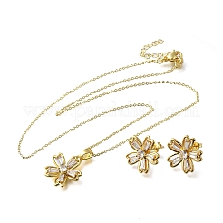 Комплекты серег-гвоздиков и ожерелий с подвесками из цветочной латуни с микропаве из кубического циркония SJEW-Z002-02G
