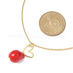 Женские цепочные ожерелья из нержавеющей стали 304 с подвеской в форме сердца из красного стекла с жемчужными самородками&nbsp;NJEW-JN05539