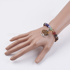 Chakra Schmuck natürlichen Edelstein Perlen und Tiger Eye Charm Armband&nbsp;BJEW-JB03608-05