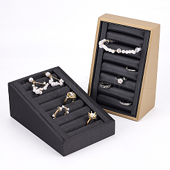 7-слотовый лоток для колец на палец из матовой искусственной кожи с деревянным покрытием&nbsp;RDIS-WH0006-25A