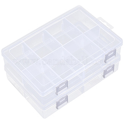 3個 8グリッド PPプラスチック調節可能な仕切りボックス  長方形  透明  19.5x13x4.5cm  内径：6.2x4.7のCM&nbsp;CON-PA0001-13
