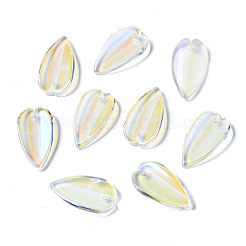 クリアガラスペンダント  ABカラーメッキ  葉  クリアAB  20.5x11x3.5mm  穴：1.2mm&nbsp;GGLA-S054-013C-01