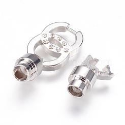 304ステンレススチール製折りたたみ式留め具  ラインストーン付き  ステンレス鋼色  35x12x7mm  穴：4mm&nbsp;STAS-F123-13P