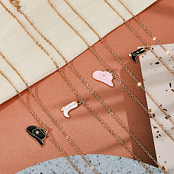 4 шт. 4 стиля ковбойская шляпа и туфли сплав эмалированные подвески ожерелья комплект для женщин NJEW-FI0001-10