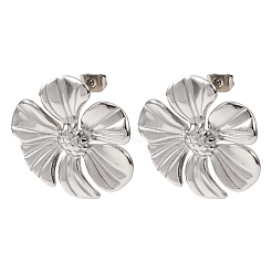 バレンタインデー 304ステンレススチールスタッドピアス  槌目模様の花  ステンレス鋼色  26x25.5mm&nbsp;EJEW-C184-01B-P