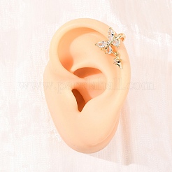 Серьги-каффы с бабочкой и звездой из латуни с микропаве из прозрачных кубических цирконий&nbsp;EJEW-H178-11G