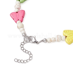 Браслеты на ногу с круглыми бусинами в виде бабочек из окрашенной синтетической бирюзы AJEW-AN00710