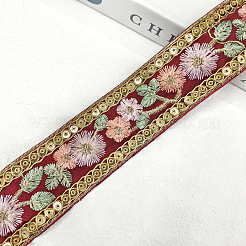 Cinta de poliéster con flores bordadas de 10 yarda&nbsp;PW-WG22962-04