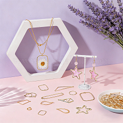52 個 13 スタイルラックメッキ合金オープンバックベゼルペンダント  UVレジンDIY用  エポキシ樹脂  プレスジュエリー  混合図形  混合図形  13~60.5x11~37.5x1~2mm  穴：1.2~1.8mm  4個/スタイル&nbsp;FIND-OC0014-20