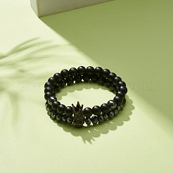 2 pz 2 bracciali elastici in ematite sintetica e pietra nera e ossidiana naturale con teschio in zirconia cubica&nbsp;BJEW-JB08120