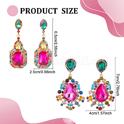 2 пара серег-гвоздиков в форме капли и прямоугольника со стразами EJEW-AN0002-98