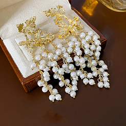 Серьги-гвоздики из пластикового сплава с жемчужными бусинами в форме листа&nbsp;FS-WGB9C0C-01