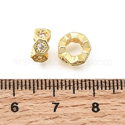 Perline esagonali in ottone con micro pavé di zirconi cubici trasparenti&nbsp;KK-Z156-01G-02