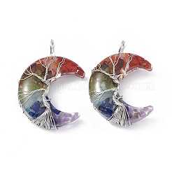 7 чакра натуральный смешанный каменный чип медная проволока обернутая большие подвески G-F733-03A