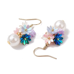 Серьги-подвески из искусственного жемчуга в форме цветка из АБС-пластика EJEW-JE06376