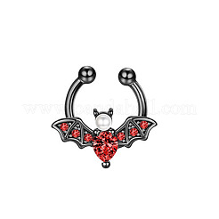 Anneaux de nez à clipser en acier inoxydable 316L avec zircone cubique rouge en forme de chauve-souris d'Halloween&nbsp;WG4B0C3-05