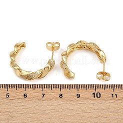 Серьги-гвоздики с микропаве из прозрачных кубических цирконий в форме спирали из латуни EJEW-L275-16G-01