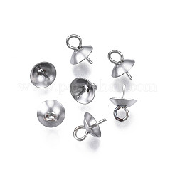 変色しない304ステンレススチールカップペグベイルペンダント  片穴パーツ用  半円  ステンレス鋼色  8x6mm  穴：2mm  ピン：0.7mm&nbsp;STAS-S057-58C-P