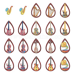 40 pièces 10 styles ensembles de pendentifs en bois imprimés&nbsp;WOOD-TA0001-77