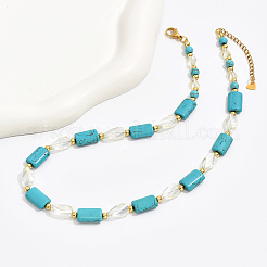 Ожерелья ручной работы из прямоугольных синтетических бирюзовых и стеклянных бусин в форме капли в стиле бохо для подарка женщине на свидание&nbsp;TF2748