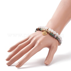 2 Uds 2 estilos de ágata natural desgastada (teñida) y ágata india y juego de pulseras elásticas de hematita sintética&nbsp;BJEW-JB08656