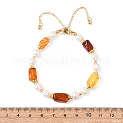Регулируемые латунные цепочки и браслеты-слайдеры из натурального культивированного пресноводного жемчуга и янтаря для женщин&nbsp;BJEW-JB13325