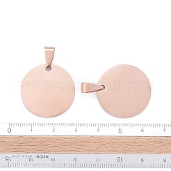 ステンレスペンダント201個  鏡面研磨仕上げ  フラットラウンド  空白タグのスタンプ  ローズゴールド  25x1.5mm  穴：8.5x3.5mm&nbsp;STAS-S105-T592-25-3