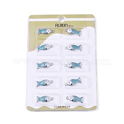 エナメルペンダント付き真鍮  魚のチャーム  空色  プラチナメッキ  21x8x3mm  穴：1.6mm&nbsp;KK-T073-38P