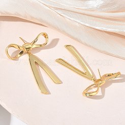 女性用蝶結び真鍮スタッドピアス  ラックめっき  長持ちメッキ  鉛フリー＆カドミウムフリー  18KGP本金メッキ  48.5x35.5mm&nbsp;EJEW-A167-09G