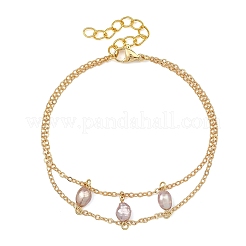 Chaînes en laiton et bracelets double rangs de perles de culture d'eau douce naturelles pour femmes&nbsp;BJEW-JB14135