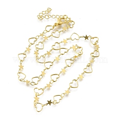 Латунные ожерелья-цепочки в форме сердца и звезды для женщин NJEW-D314-02G