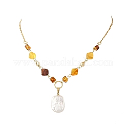 Collier avec pendentif rectangulaire en perle baroque naturelle keshi&nbsp;NJEW-JN06664