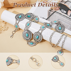 1 шт. сплав паве синтетическая бирюзовая овальная цветочная цепочка звеньевая цепь для талии живота тела для женщин&nbsp;AJEW-DC0003-22