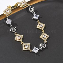Pulseras de cadena de eslabones de circonita cúbica transparente con micropavé de latón para mujer&nbsp;BJEW-C156-06C-PG