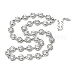 女性用304ステンレススチール製フルラインストーンフラットラウンドリンクチェーンネックレス  ステンレス鋼色  クリスタル  16.14インチ（41cm）&nbsp;SA-CBABBEA-02P-01