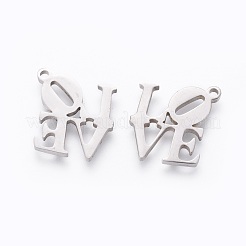 変色しにくい201ステンレススチールチャーム  手動研磨  単語の愛  ステンレス鋼色  13x13x1.5mm  穴：1.2mm&nbsp;X-STAS-F231-049P