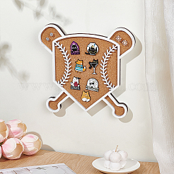 Baseball-Wand-Brosche Schmuck Display Kork Sperrholz Tablett&nbsp;ODIS-WH0078-64A