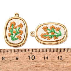 304ステンレススチールと布刺繍のペンダント  オーバル フラワーチャーム付き  イオンプレーティング（ip）  長持ちメッキ  18KGP本金メッキ  ダークオレンジ  28x18x3mm  穴：1.4mm&nbsp;FB-CBAFBAF-05G