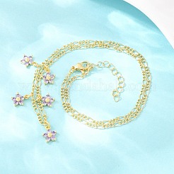 Женские колье-нагрудники с подвеской в виде цветка сиреневого цвета&nbsp;NJEW-F364-01G