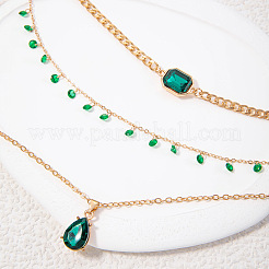 Collar de una capa con colgante de aleación de esmeralda y rhinestone para mujer&nbsp;FS-WG52D3B-01