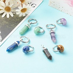 非対称ナチュラルミックスストーンフープピアス  rondele＆bullet  304ステンレススチール製イヤリングワイヤー付き  25mm  ピン：1mm&nbsp;EJEW-JE04597