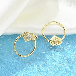 真鍮マイクロペーブクリアキュービックジルコニアスタッドピアス  ハート  18KGP本金メッキ  19.5x18mm&nbsp;EJEW-C122-06G