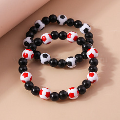 2 шт. спортивный браслет из смолы с бусинами в виде футбольного мяча&nbsp;FS-WG5AFC0-02