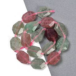 Brins de perles de quartz fraise naturelles rouges et vertes&nbsp;G-B125-P28-01