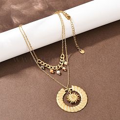 Подвеска из нержавеющей стали 304 с солнцем и круглым натуральным агатом&nbsp;NJEW-K252-13G