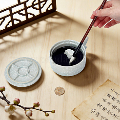 竹模様の柱、筆立て付き磁器の墨板  中国の書道と墨絵用の墨皿  ゲインボロ  143x104x54mm  内径：92mm&nbsp;AJEW-WH0709-414