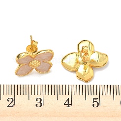 Цветок латунь эмаль серьги стержня&nbsp;EJEW-P341-03G-04