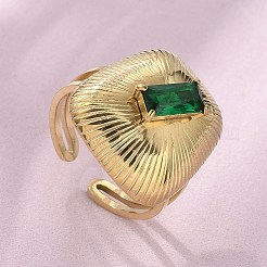 女性用304ステンレススチールカフリング  台形  キュービックジルコニア付き  18KGP本金メッキ  20.5x18.5mm  内径：18.5mm&nbsp;RJEW-D302-03G-11