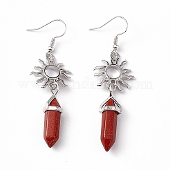Pallottola di diaspro rosso naturale con orecchini pendenti a forma di sole&nbsp;EJEW-I276-01P-06